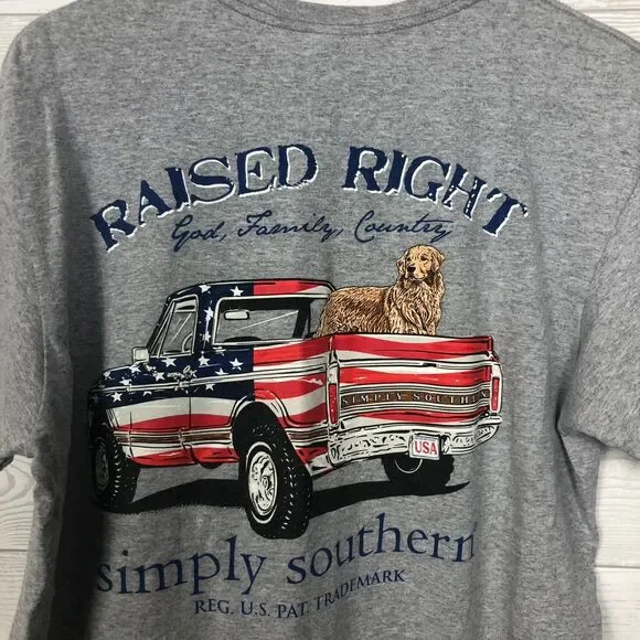 Simply Southern Women's Medium T Shirt RAISED RIGHT God Faith Country Dog Truck - Picture 3 of 5